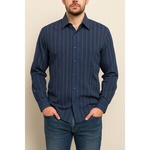 Bugatchi Uomo Men’s M Striped Dress Shirt Blue Black Classic Fit Button Down